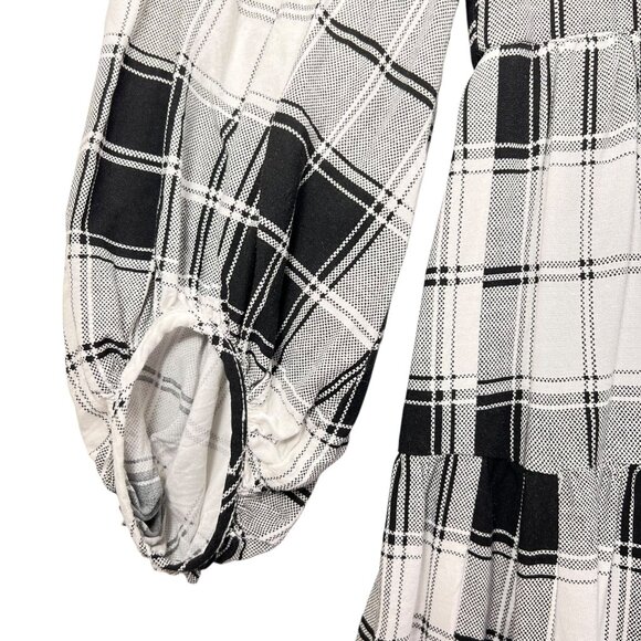 Maison Tara Plaid Tiered Dress Black White Lined Babydoll Back Zipper Short 4 - Picture 3 of 14